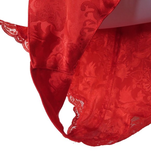 Victorias Secret Gold Label Red Satin Brocade Teddy One Piece M Valentines Bows - Picture 11 of 13